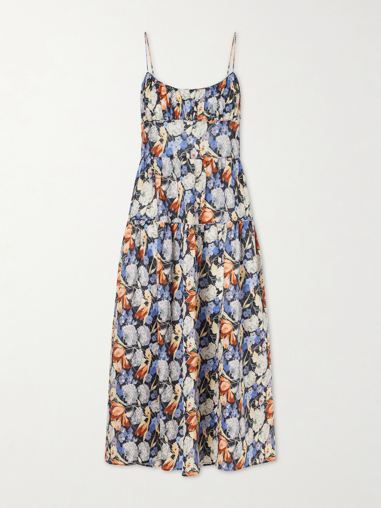 DÔEN - Benoit Tiered Gathered Floral-print Ramie Midi Dress - Multi | NET-A-PORTER (US)