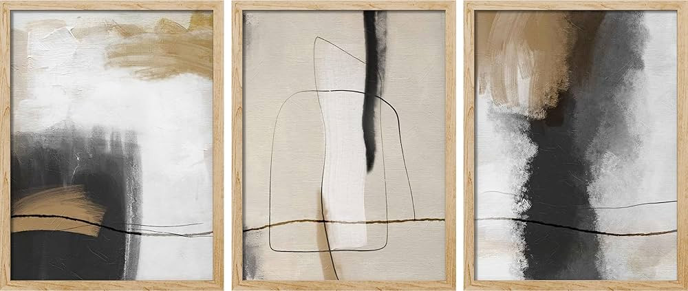 SIGNFORD Abstract Wall Art Decor, Neutral Framed Wall Art, Boho Wall Art Decor - 12"x16"x 3 Panel... | Amazon (CA)