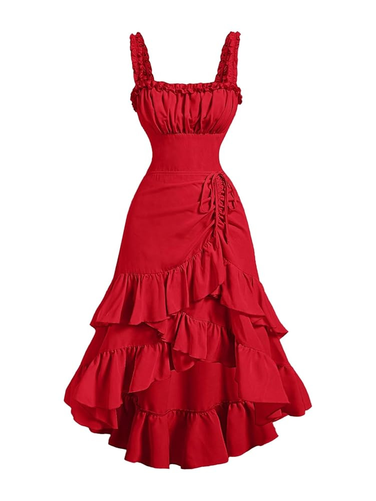 SOLY HUX Women's Layered Ruffle Hem Dress Sleeveless Ruched Asymmetrical Long Party Dresses | Amazon (US)