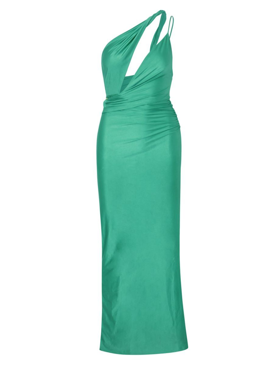 Lia Asymmetric Draped Satin Jersey Maxi Dress | Saks Fifth Avenue