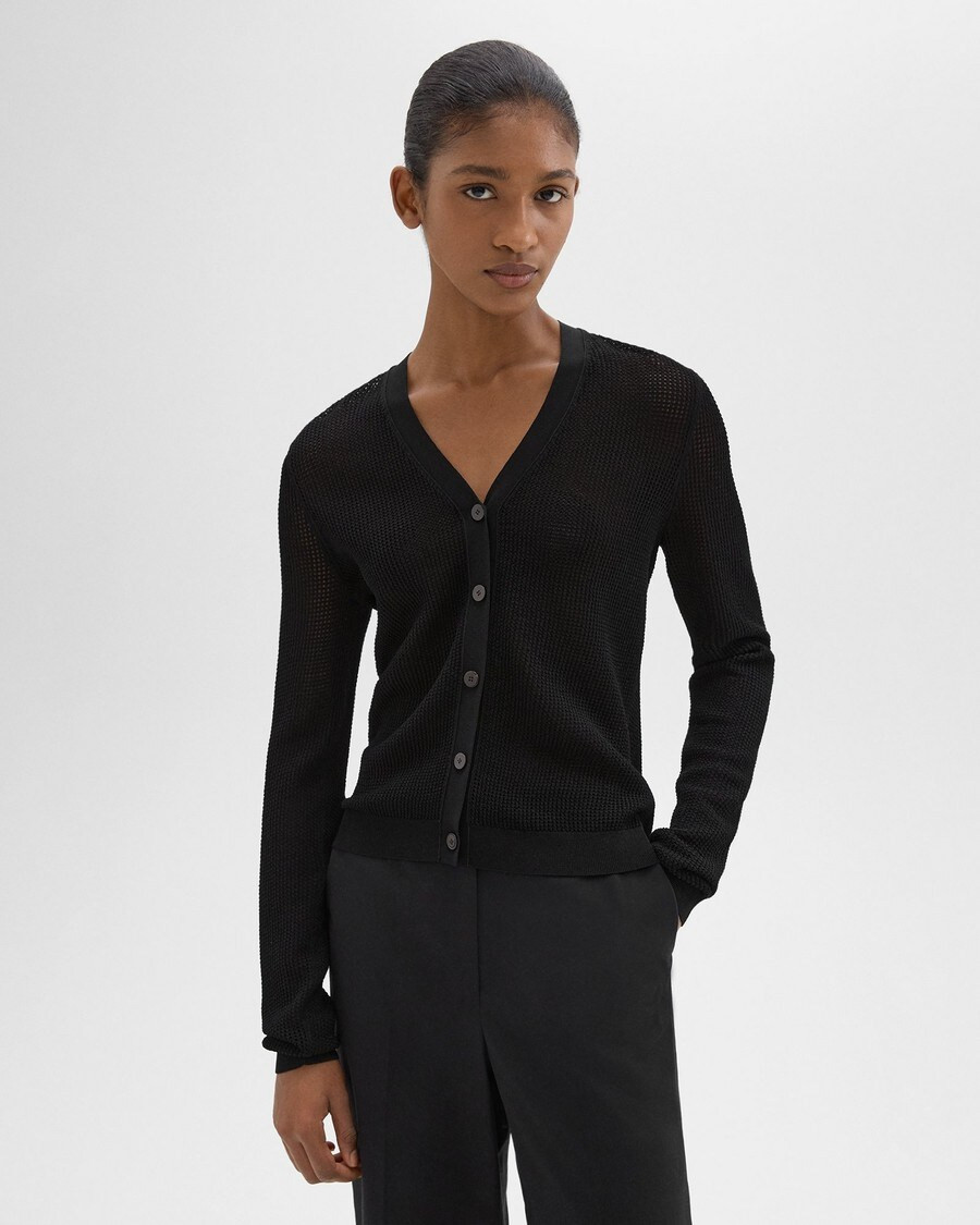 Crepe Knit Pointelle Cardigan | Theory | Theory