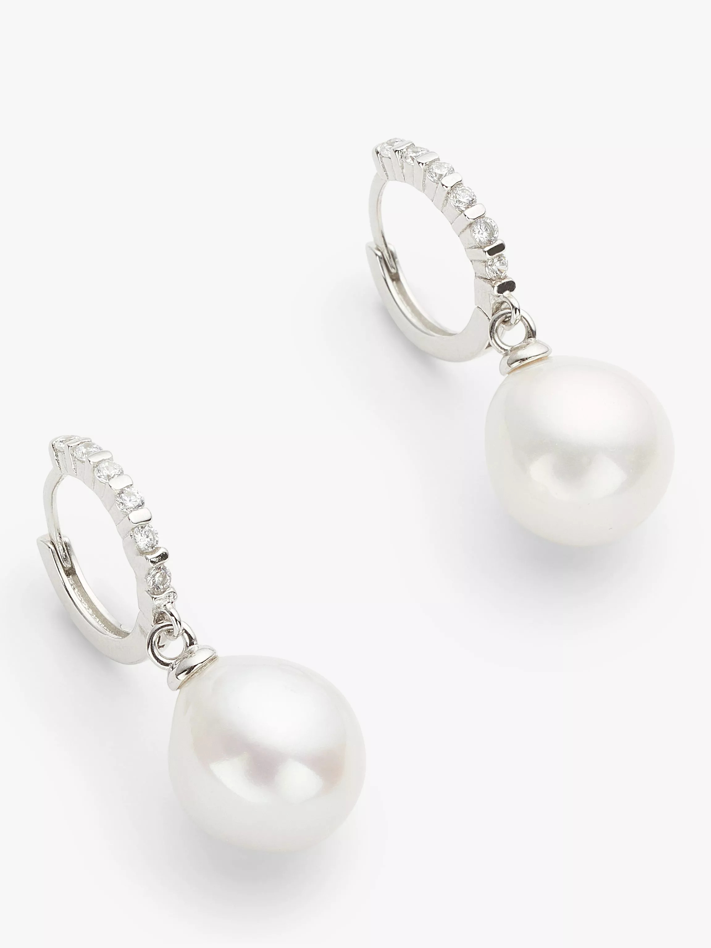 LidoCubic Zirconia Freshwater Pearl Huggie Hoop Earrings, Silver | John Lewis (UK)