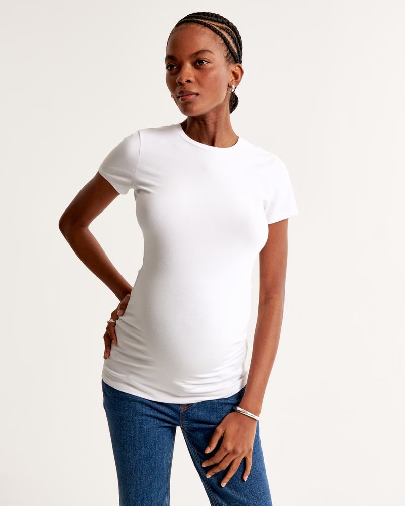 Women's Maternity Short-Sleeve Cotton-Blend Seamless Fabric Tee | Women's Tops | Abercrombie.com | Abercrombie & Fitch (US)