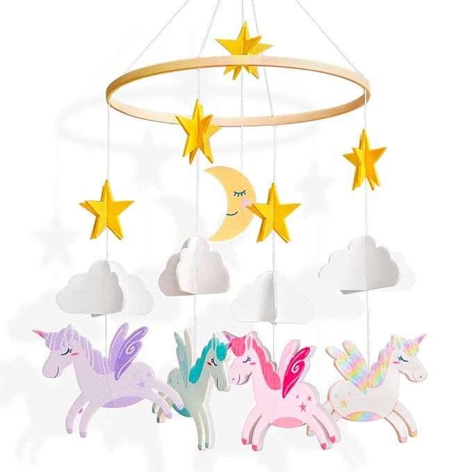 Basumee Baby Crib Mobile,Unicorn Crib Mobile Hanger Handmade Mobile Nursery Decor Movable Star Cl... | Amazon (US)