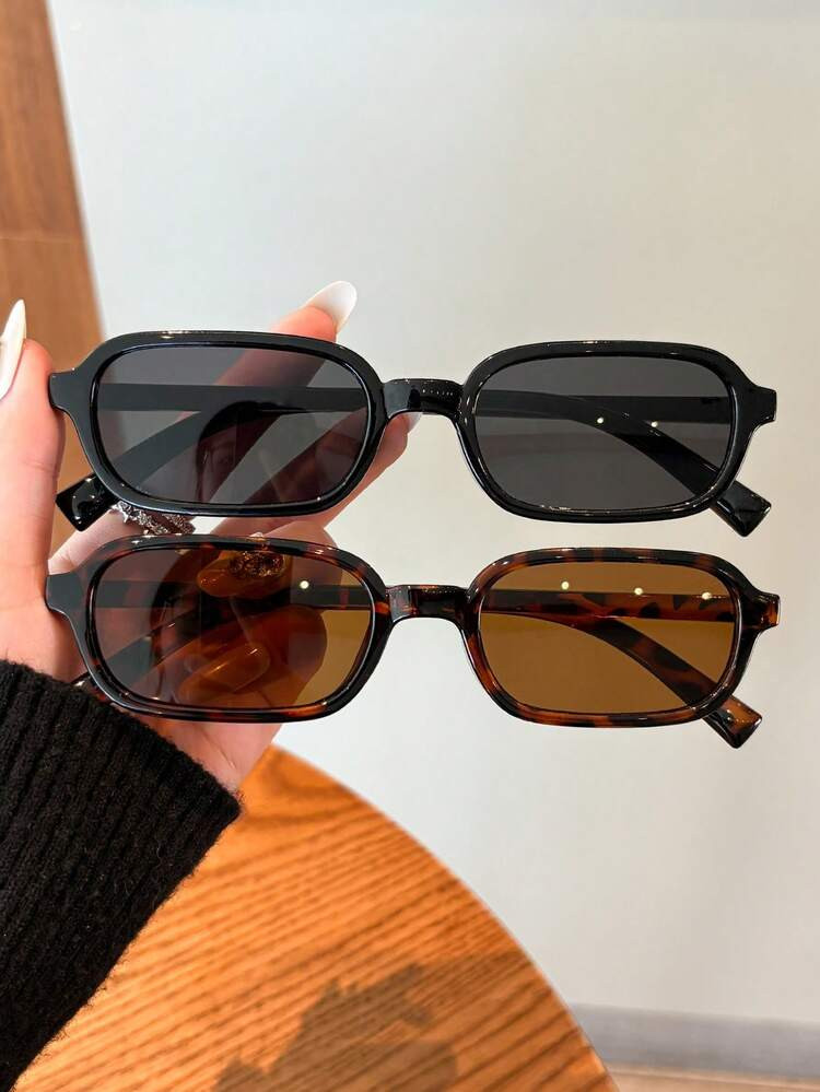 2pcs/4pcs Casual Rectangular Women Glasses Sets, Minimalist Design For Daily, Beach, Travel | SHEIN
