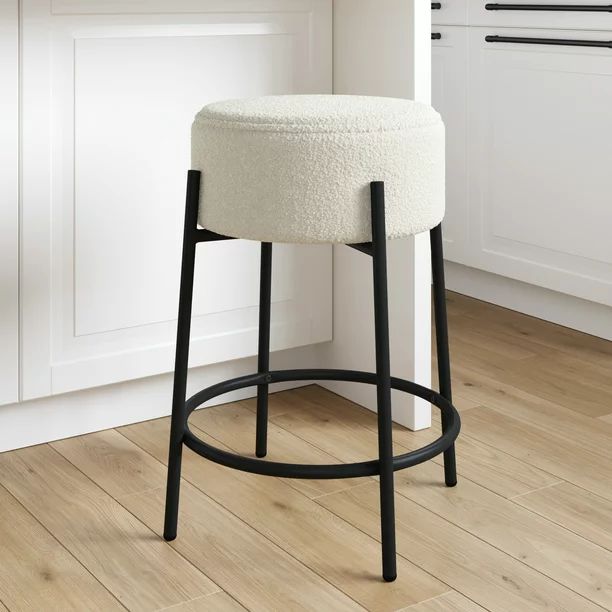 Nathan James Isaac Modern Backless Metal Round Bar Stool with White Boucle Padded Seat and Metal ... | Walmart (US)