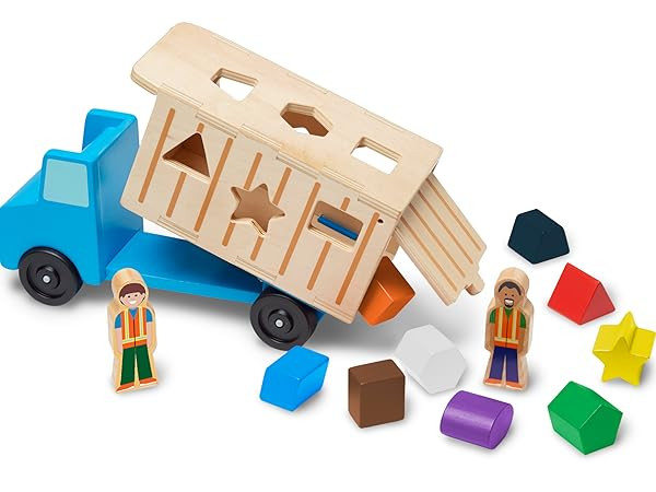 Melissa & Doug Shape-Sorting Wooden Dump Truck Toy With 9 Colorful Shapes and 2 Play Figures | Amazon (US)