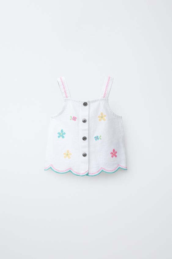CROSS-STITCH FLORAL TWILL TOP | Zara US
