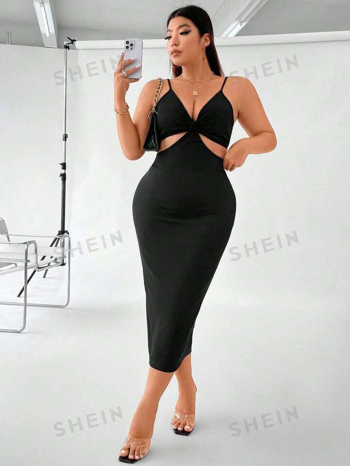 SHEIN Privé Plus Cut Out Waist Cami Bodycon Dress | SHEIN