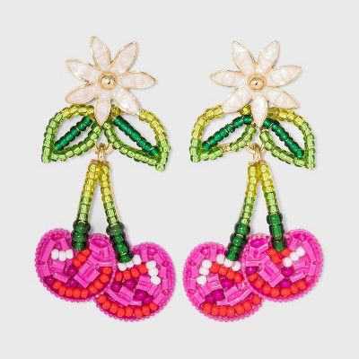 SUGARFIX by BaubleBar Beaded Cherry Drop Earrings - Pink | Target