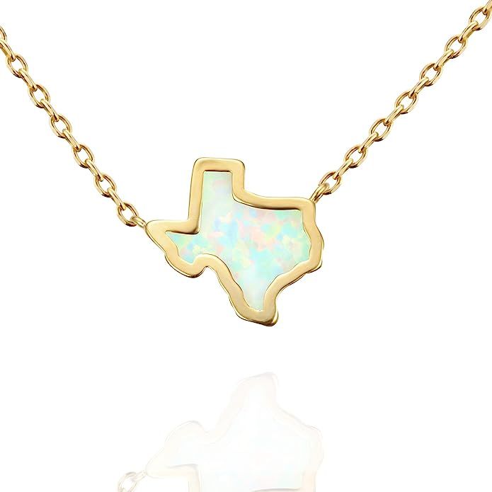 MUSTHAVE Lone Star Texas 18K Rose/White/Yellow Gold Plated Dainty Opal Necklace & Anchor Chain, W... | Amazon (US)