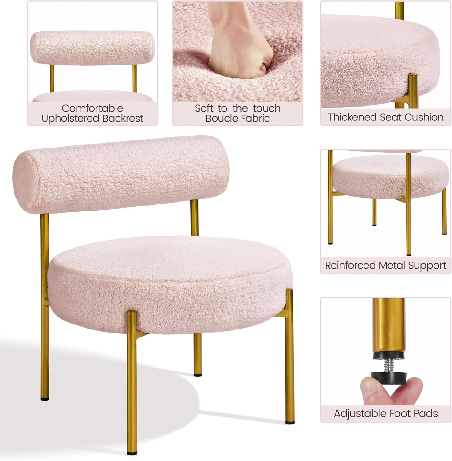 Topeakmart Modern Vanity Chair, Boucle Fabric Accent Chair with Gold Metal Legs for Living Room M... | Amazon (US)