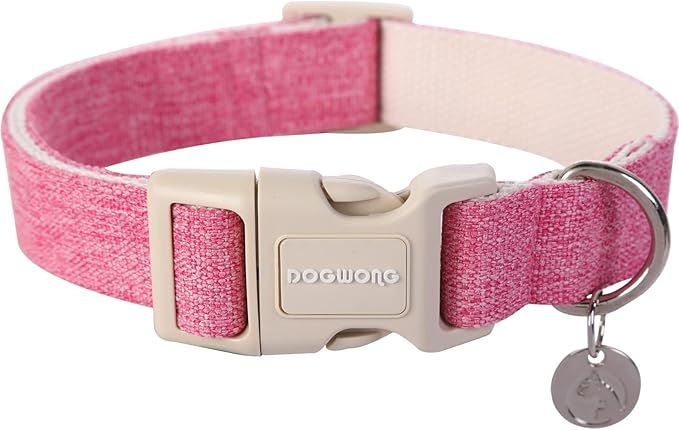 DOGWONG Cotton Hemp Dog Collar, Heavy-Duty Pink Dog Collar Durable Soft Natural Fabric Pet Dog Co... | Amazon (US)