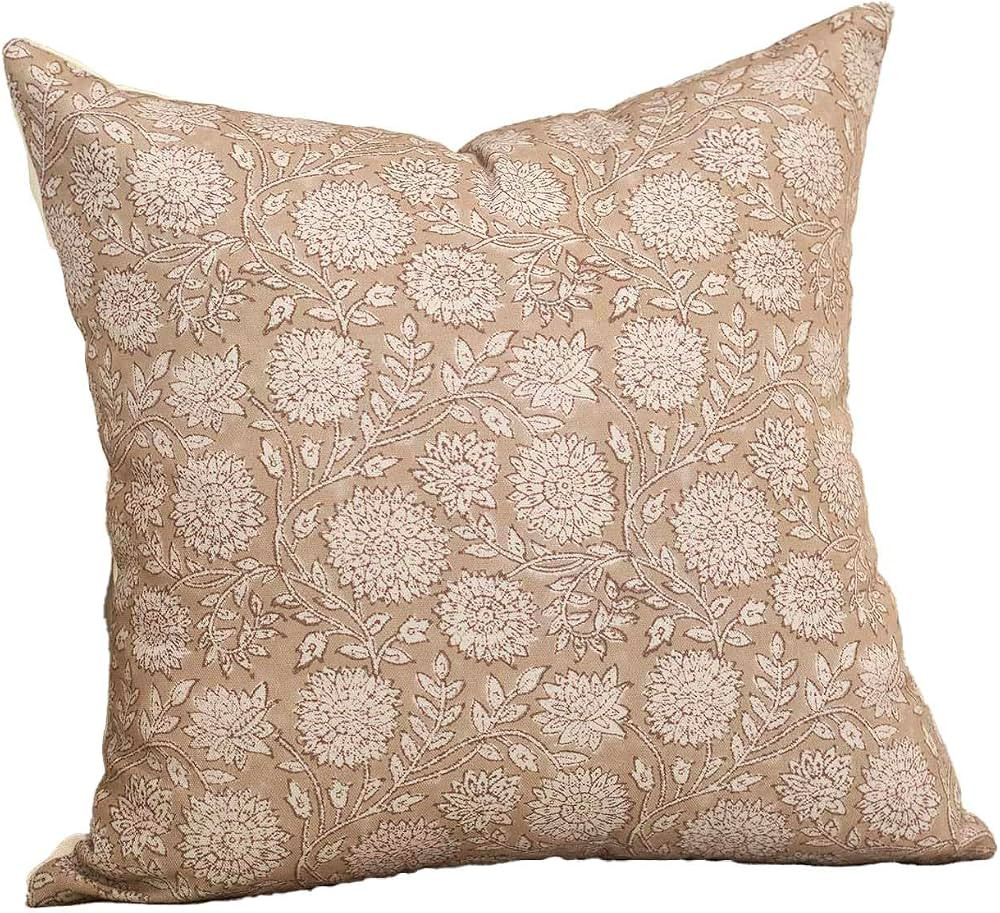 Amor Virisso Floral Pillow Covers 20x20 Throw Pillow Covers Vintage Block Print Pillow Cover Neut... | Amazon (US)