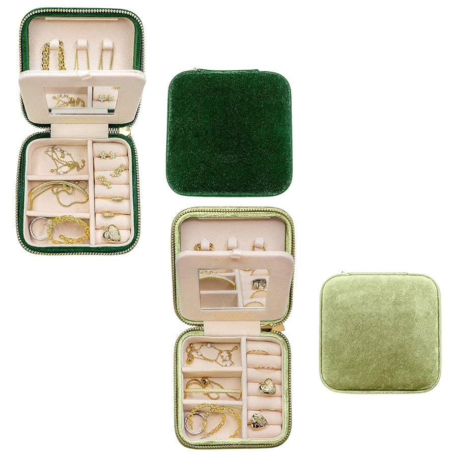 Benevolence LA Travel Jewelry Box Set of 2 Light Green and Emerald | Plush Velvet Travel Jewelry ... | Amazon (US)
