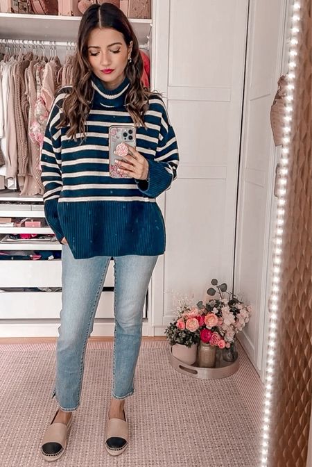GAP navy and white striped oversized turtleneck sweater in size small and mid rise split hem vintage slim jeans 

Gifted from  @gap #gapcanada 

From now until January 28 you can save 40% off regular price styles with code TREAT with an extra 10% off regular price styles with code ADDIT. For sale items, you can use code SALE for an extra 60% off! Some restrictions may apply.

Spring prep at Gap
60% off markdowns, and 40% off plus extra 10% off regular price.

#LTKFind #LTKunder100 #LTKsalealert