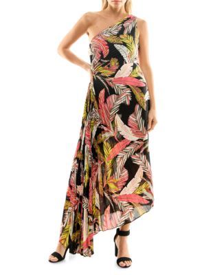 Leaf Print Pleated Asymmetric Maxi Dress | Saks Fifth Avenue OFF 5TH