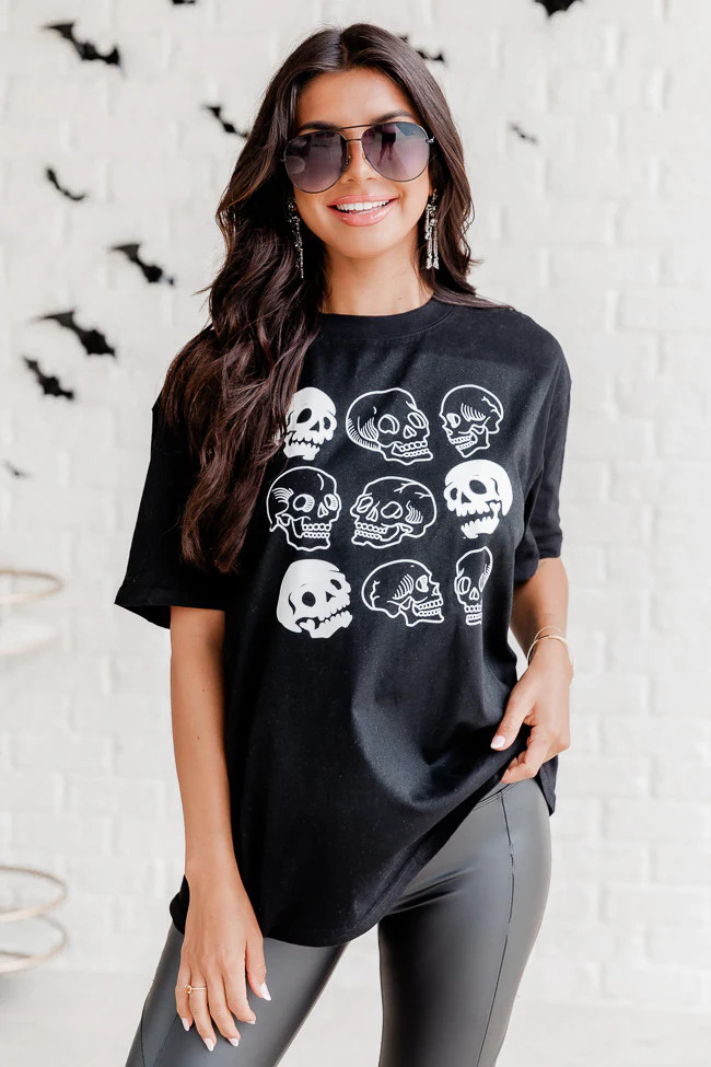 Skulls Black Oversized Graphic Tee | Pink Lily
