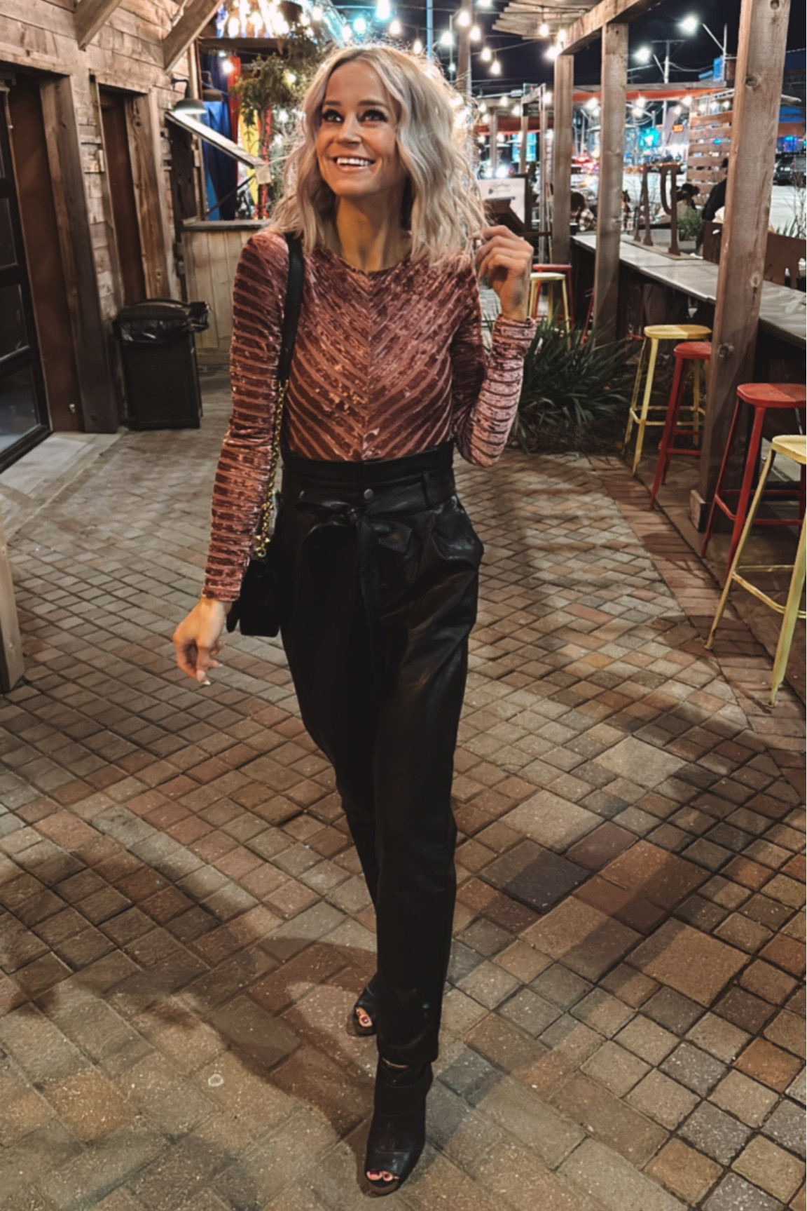 Birthday eve vibes ✌🏻 
This bodysuit is sooo dreamy and comes in a few colors. LOVE a good paperbag waist…and this dupe purse is everything! 

#paperbagwaist #bodysuit 

#LTKstyletip #LTKfindsunder50 #LTKover40