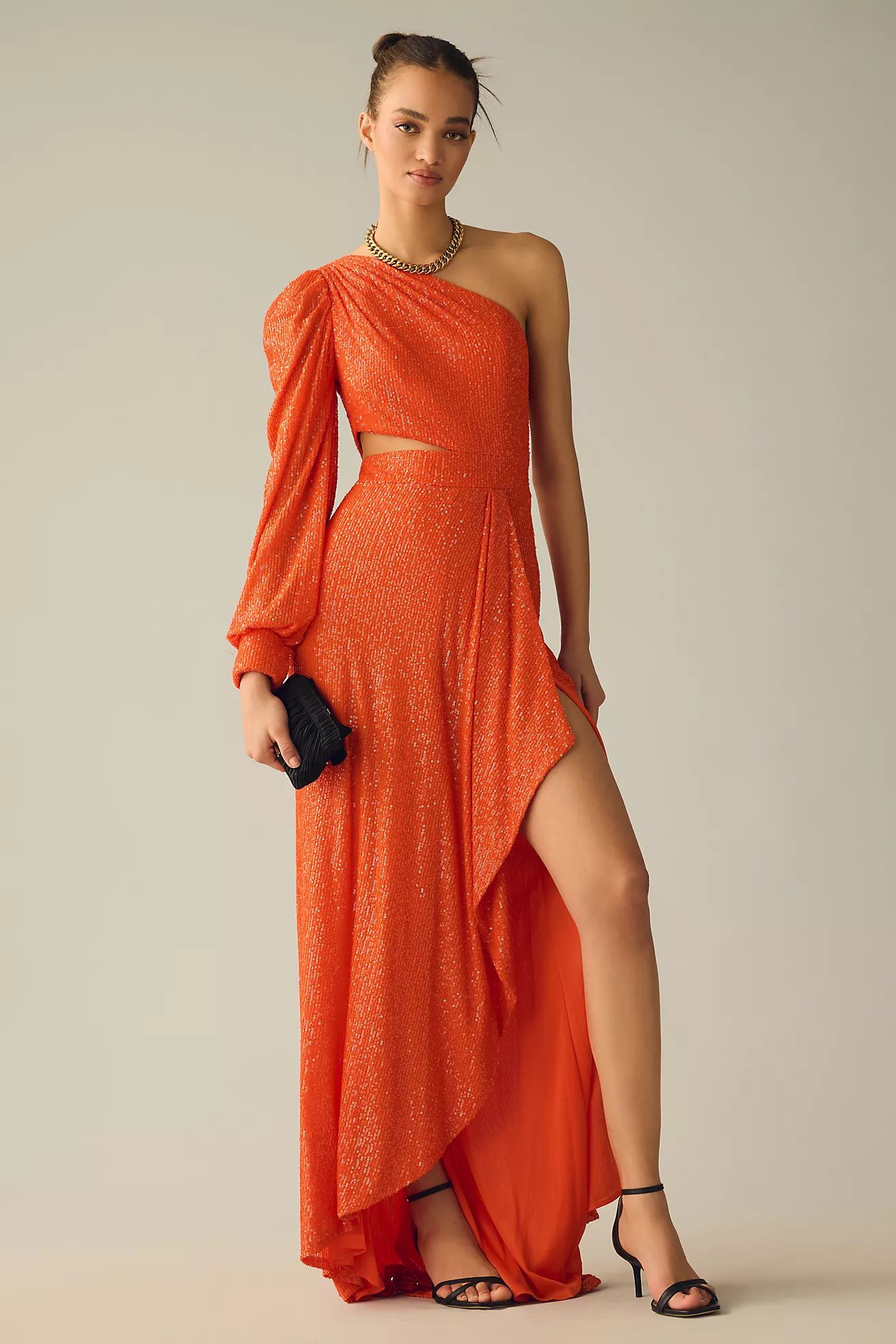 Ieena for Mac Duggal Sequin One-Shoulder Cutout Gown | Anthropologie (US)