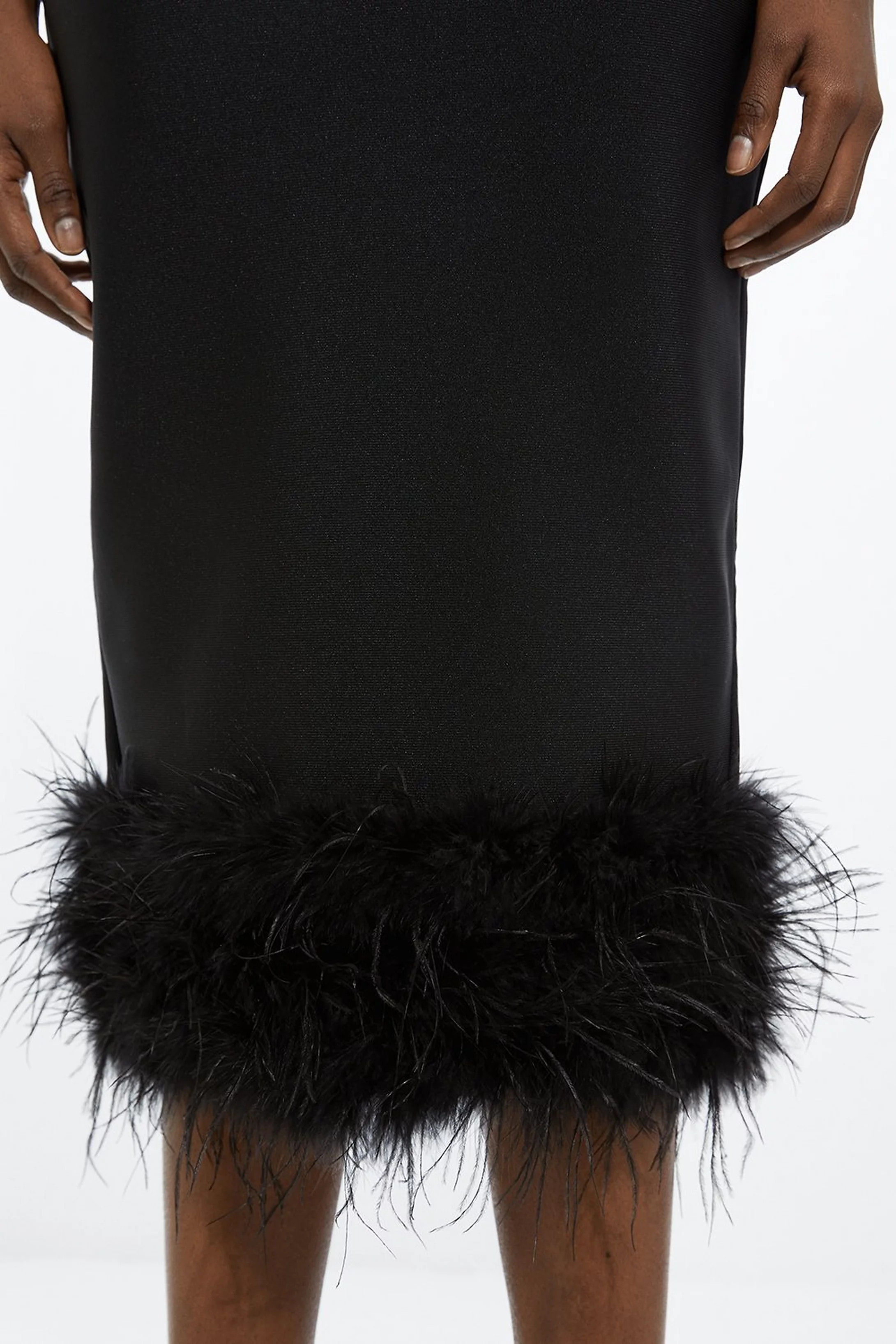 Figure Form Bandage Knit Feather Hem Midi Skirt | Karen Millen UK + IE + DE + NL