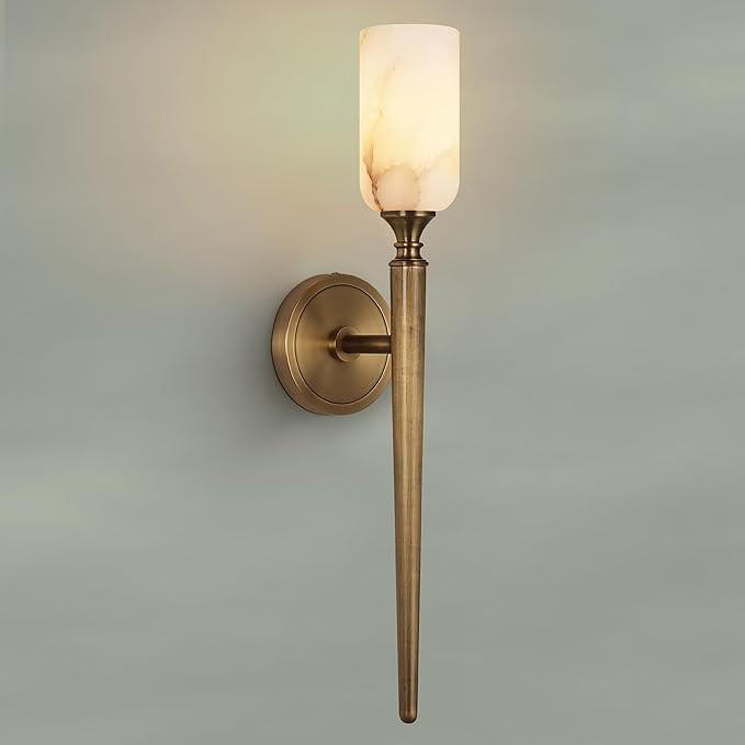 22in Alabaster Wall Sconce, Gold Sconces with Spanish Marble, Modern Brass Wall Mounted Lamp, Har... | Amazon (US)