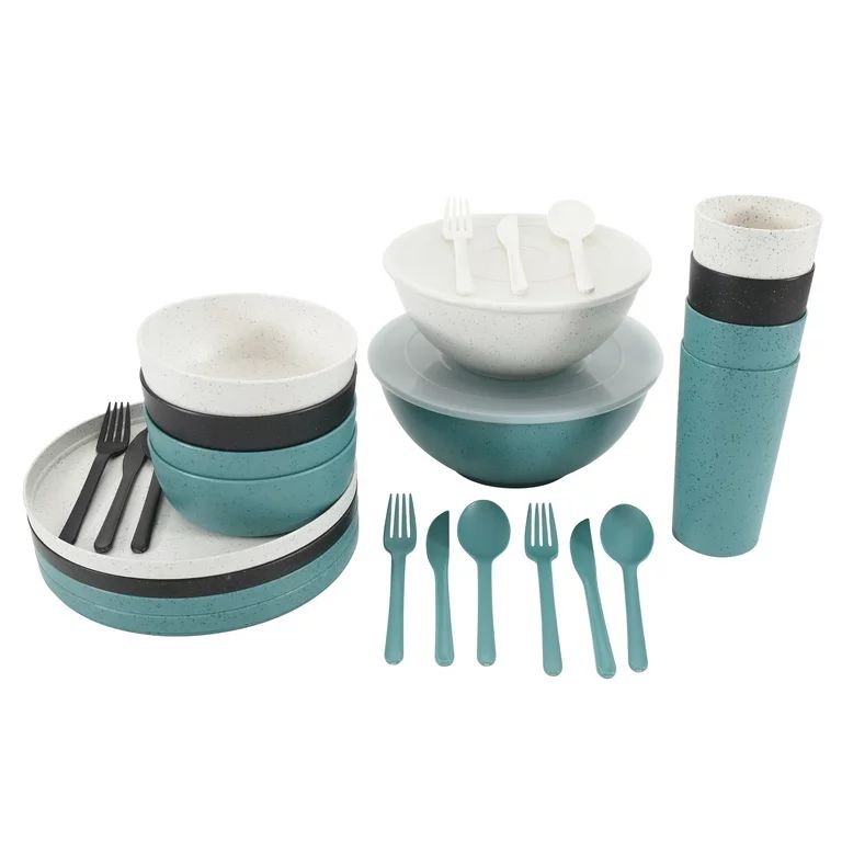 Mainstays 28-Piece Eco-Friendly Recycled Plastic Dinnerware Set | Walmart (US)