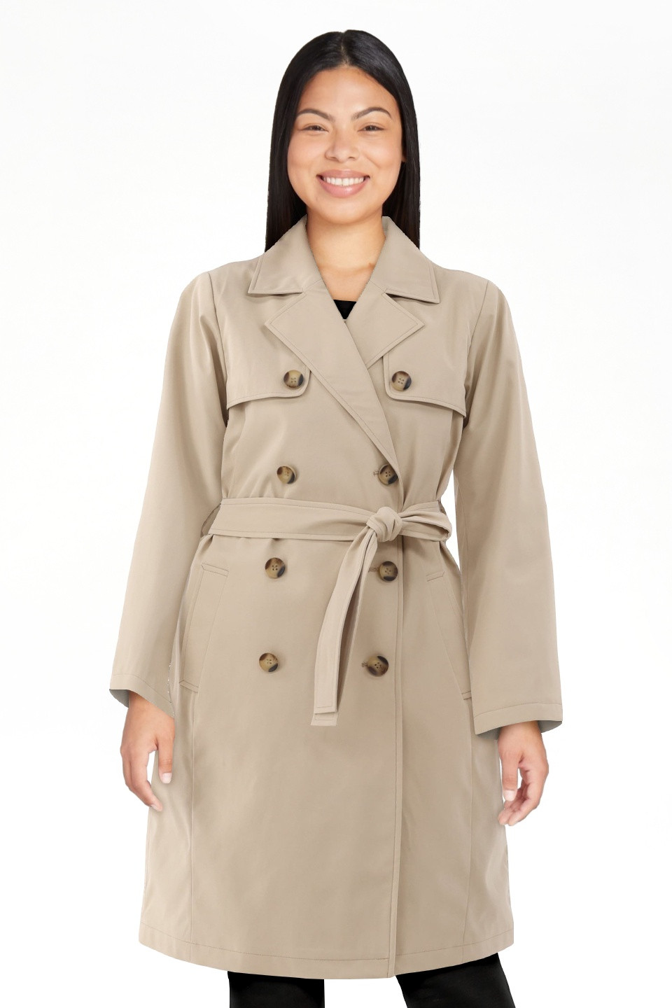 Time and Tru Double Breasted Trench Coat, Women's and Women’s Plus | Walmart (US)