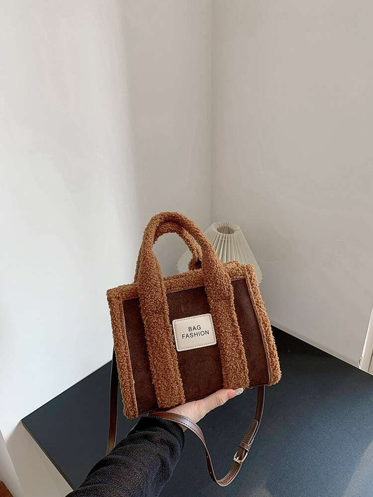 Colorblock Letter Patch Decor Square Bag | SHEIN