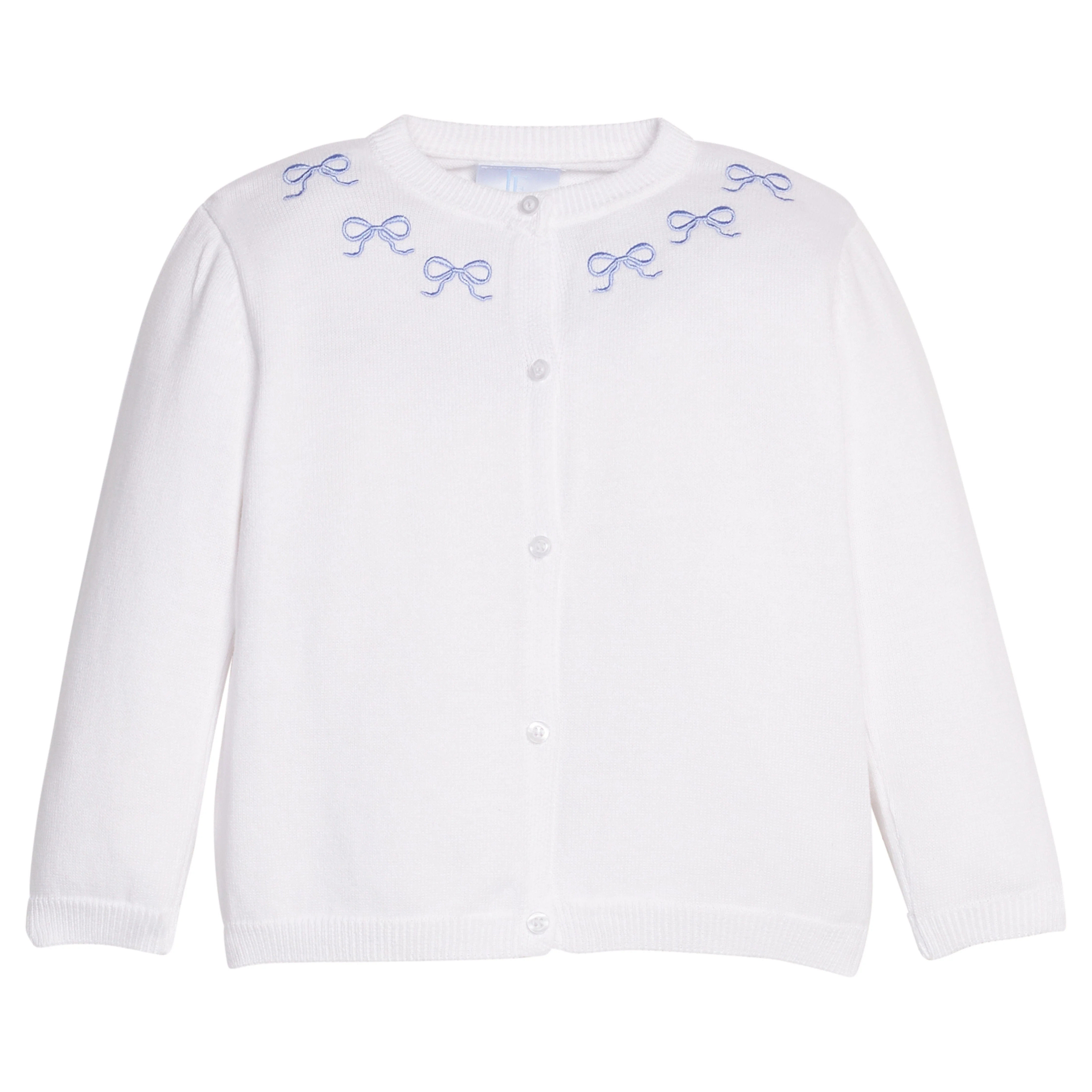 Girl's White Cardigan with Blue Bow Embroidery | Little English | Little English