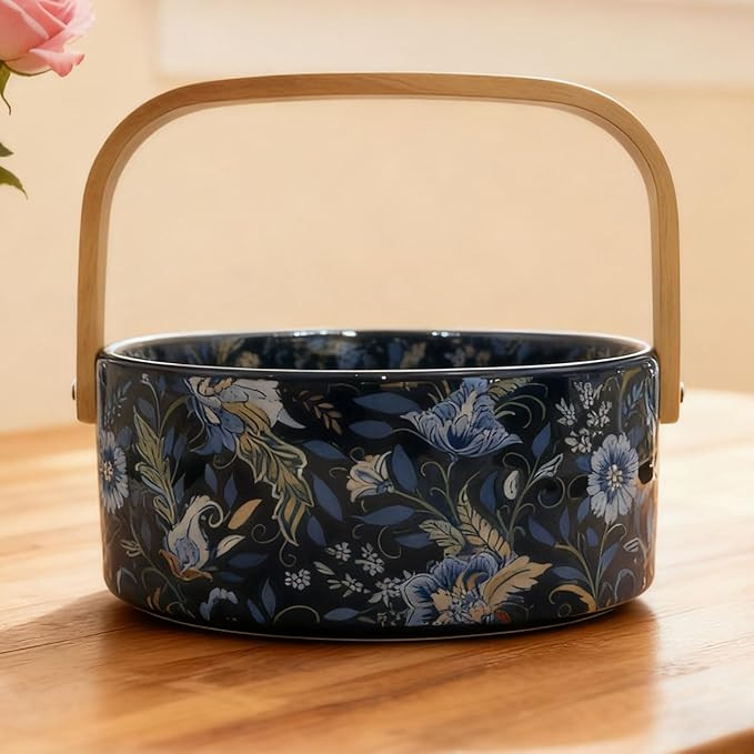 Ceramic Key Bowl with Wooden Handle Decorative Bowl Flower Basket Kitchen & Dining Table Office R... | Amazon (US)
