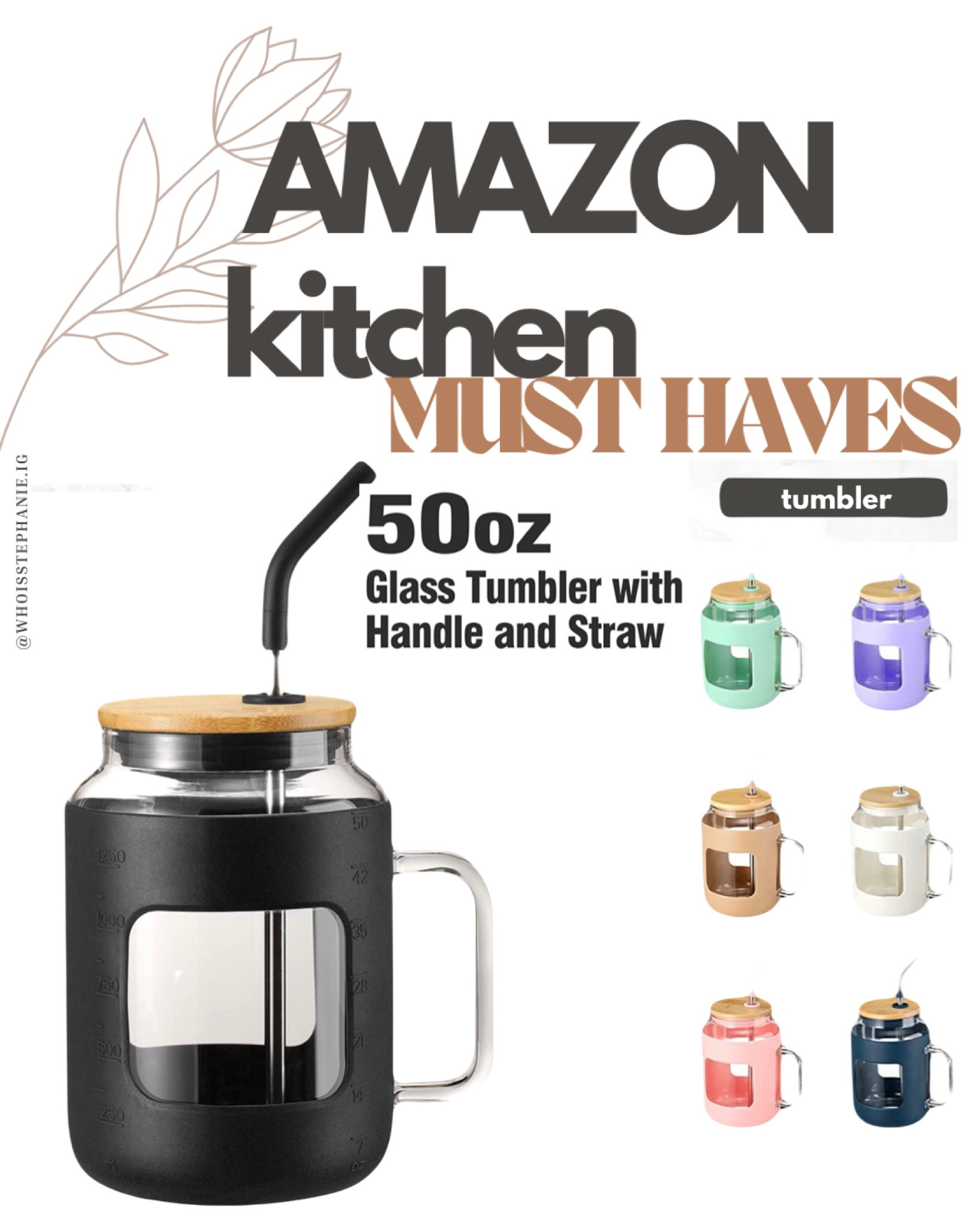 **NEW Tumbler Alert**
This 50 ounce glass tumbler is your new favorite way to have your iced coffee in the morning or meet your water goal throughout the day!!! 

This is a Must Have! 

#LTKunder50 #LTKFind #LTKhome