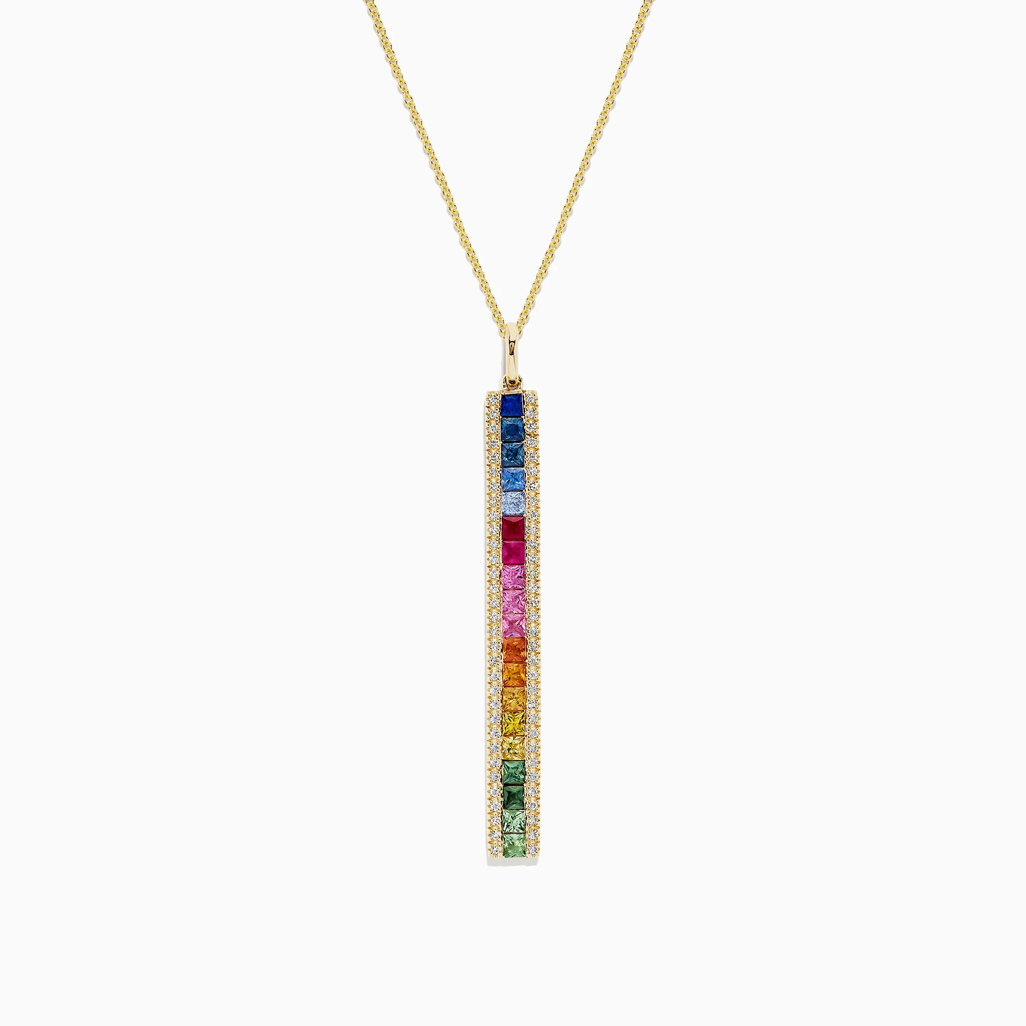 Watercolors 14K Yellow Gold Sapphire and Diamond Vertical Pendant, 2.06 TCW | Effy Jewelry