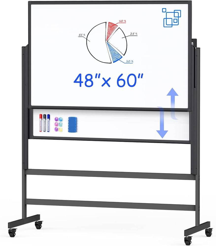 Dry Erase Whiteboard Height Adjustable, 48 x 60 inches Large Standing Easel White Board on Wheels... | Amazon (US)