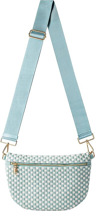 Woven Crossbody Bag for Women, Checkered PU Bum Bag Sling Purse with Adjustable Strap for Travel,... | Amazon (US)