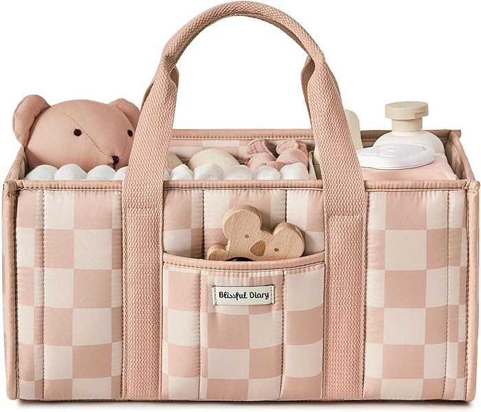 Blissful Diary Checkered Diaper Caddy Organizer, Stylish Nursery Storage Basket, Gift for Baby Sh... | Amazon (US)