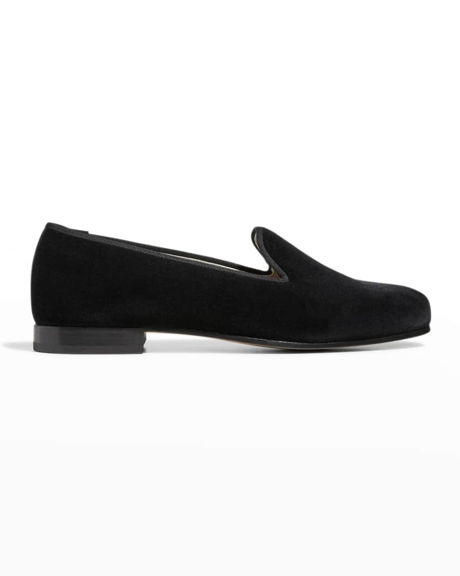Stubbs and Wootton Men's Black Private Stock Velvet Smoking Slippers | Neiman Marcus
