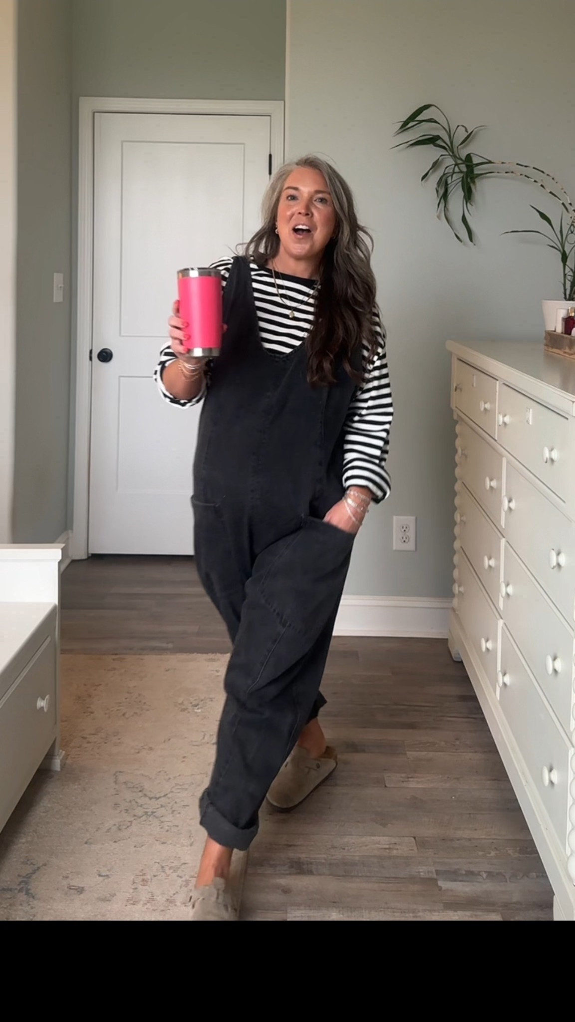 Free people jumpsuit-large 
Aritzia stripe tee-large 
#over40style #salonoutfit 

#LTKmomlife #LTKOver40 #LTKMidsize