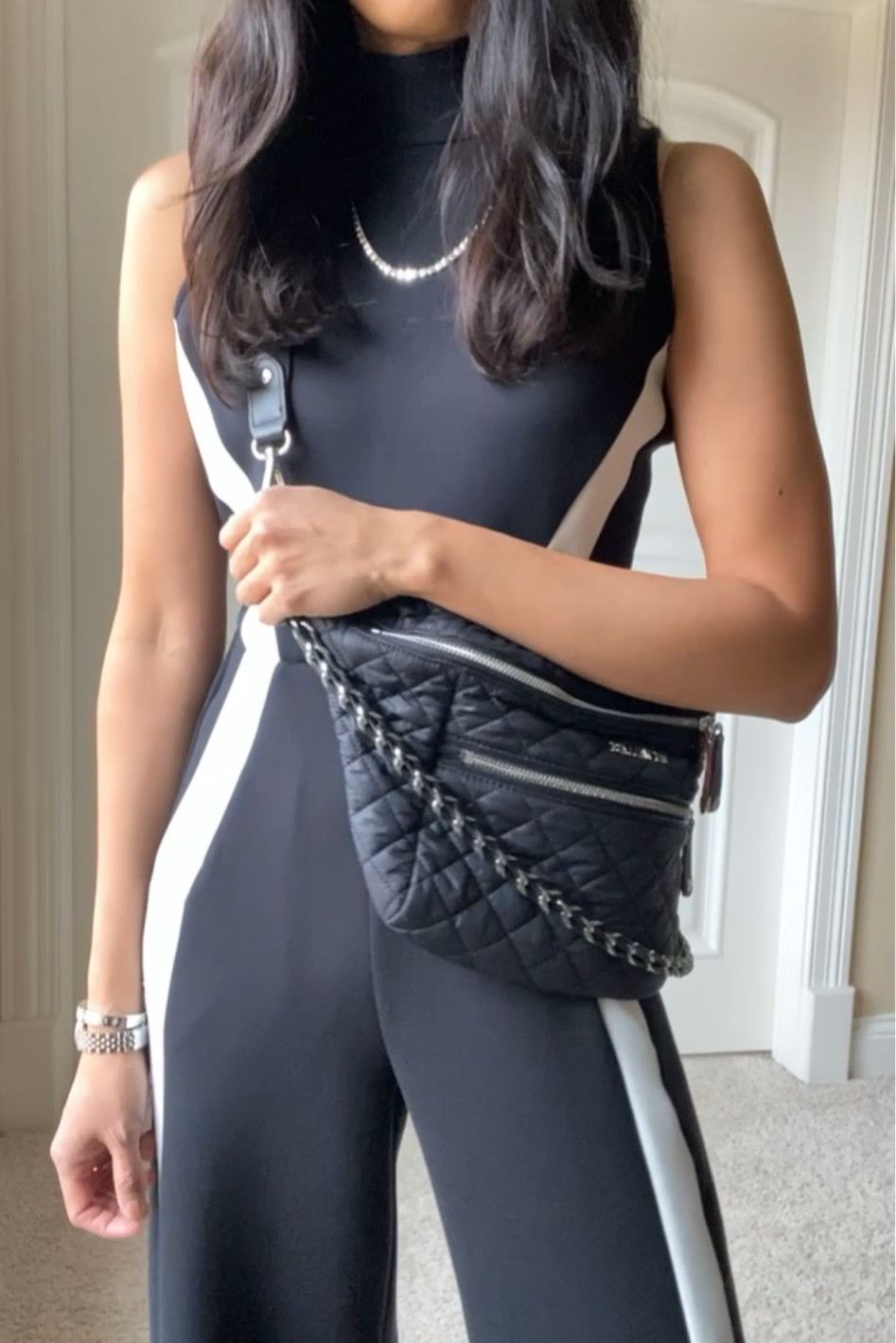 Spring outfit. Travel outfit. Jumpsuit runs true to size and I took the petite length at about 5’4”. 
Sling bag is a great travel bag. 
Tennis necklace  

#LTKover40 #LTKtravel #LTKitbag