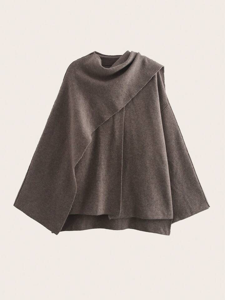 Women Casual Poncho Style Long Sleeve Knit Jacket, For Everyday Wear | SHEIN