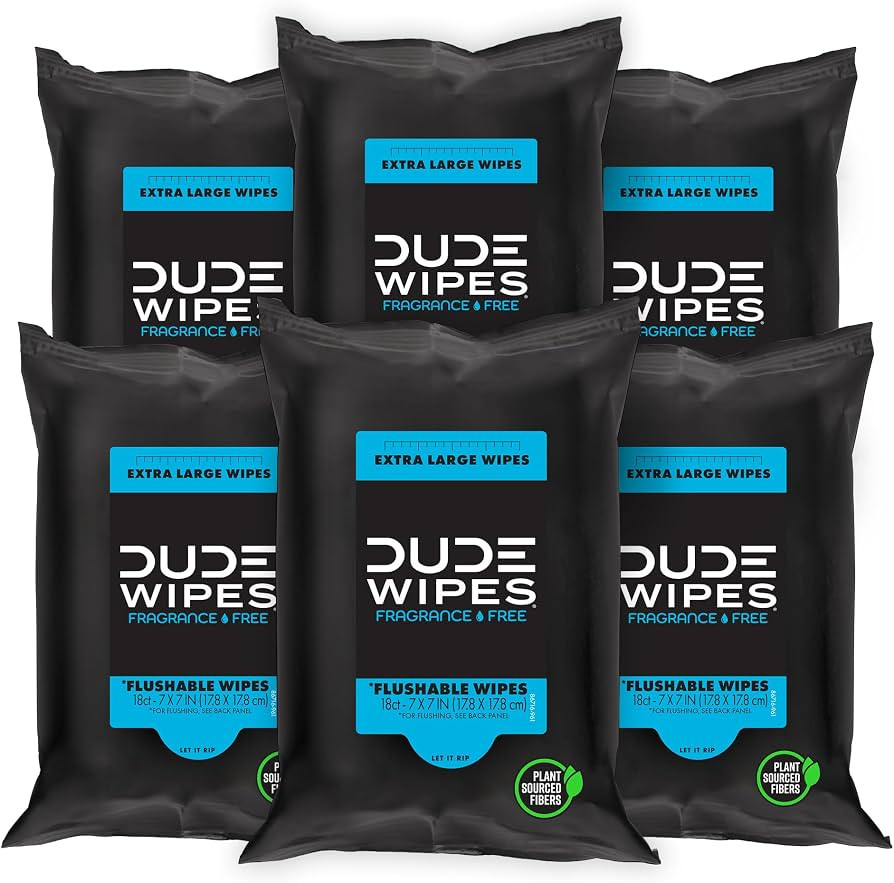 DUDE Wipes Unscented Travel Wipes - 6 Packs of 18 (108 Count) - Extra-Large Adult Flushable Wipes... | Amazon (US)