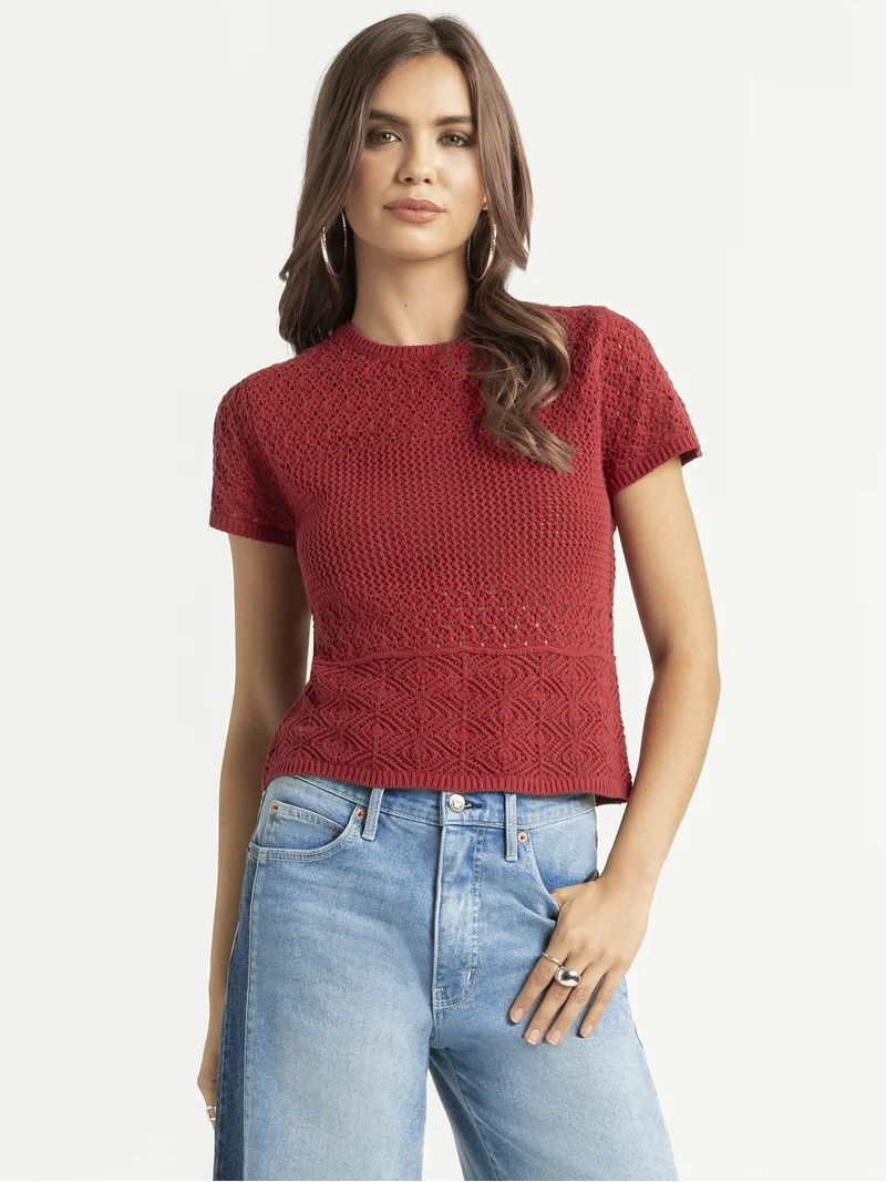 Jessica Simpson Women's Alicia Crochet Tee, Sizes XS-XL | Walmart (US)