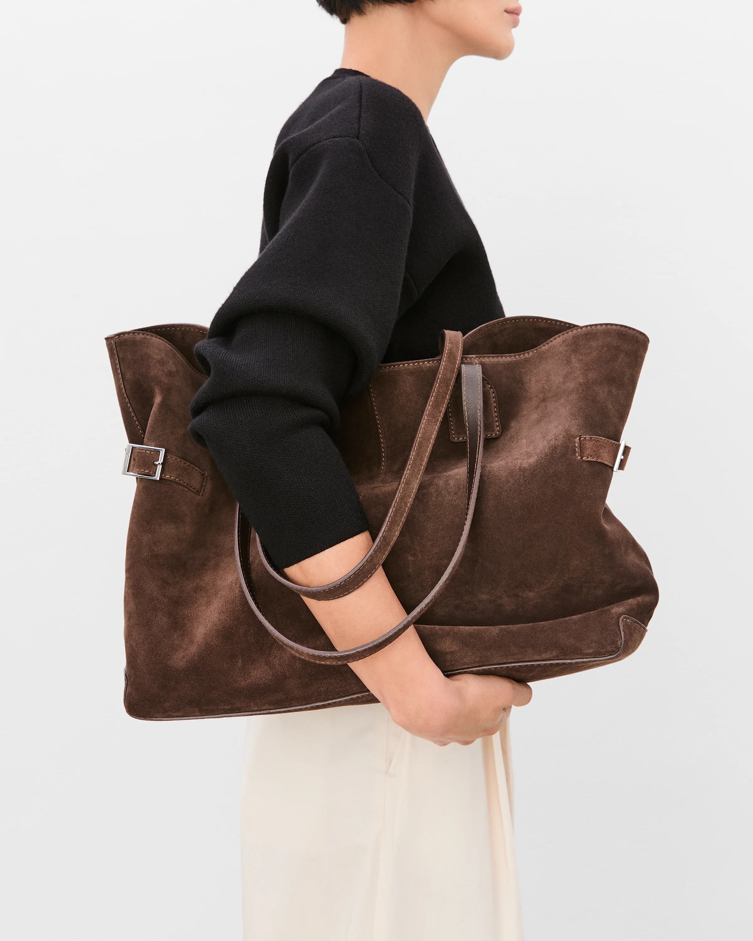 Lesley Tote Bag Suede Chocolate Bag | Flattered