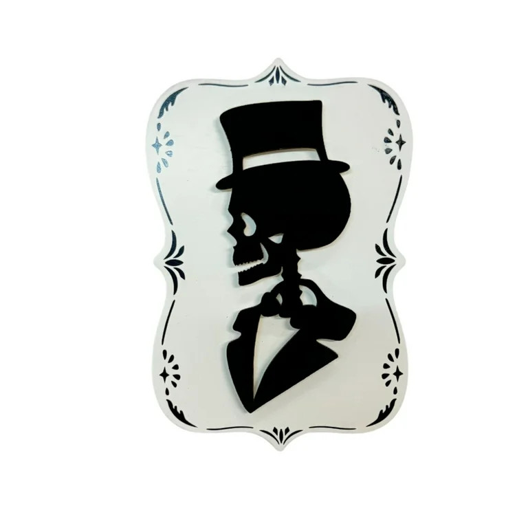 Halloween Black & White Skeleton Silhouette in Top Hat Sign Decoration, 9 in, by Way To Celebrate | Walmart (US)