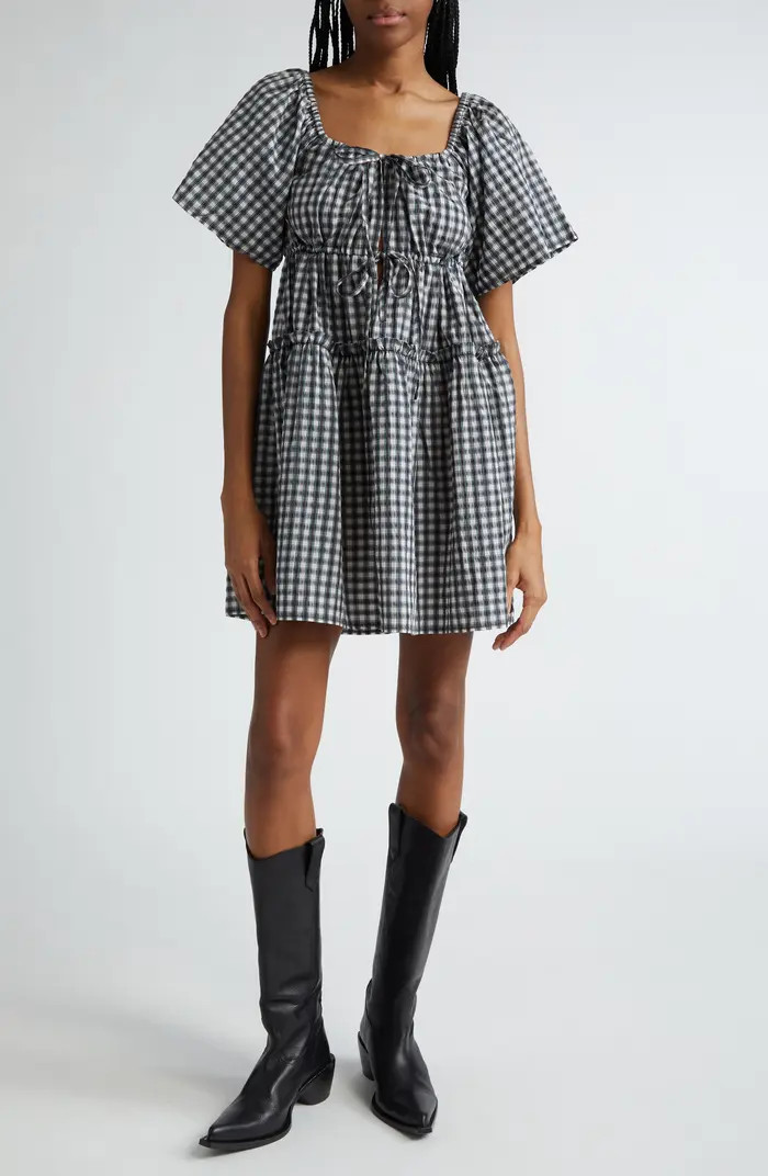 Ganni Check Seersucker Tiered Minidress | Nordstrom | Nordstrom