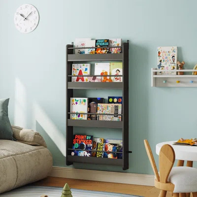 Kids Bookshelf, 4-Tier Wall Mount Bookshelf For Kids, Behind The Door Book Shelf, Hanging Book Shelf For Playroom, Bedroom, Living Room, Black | Wayfair North America