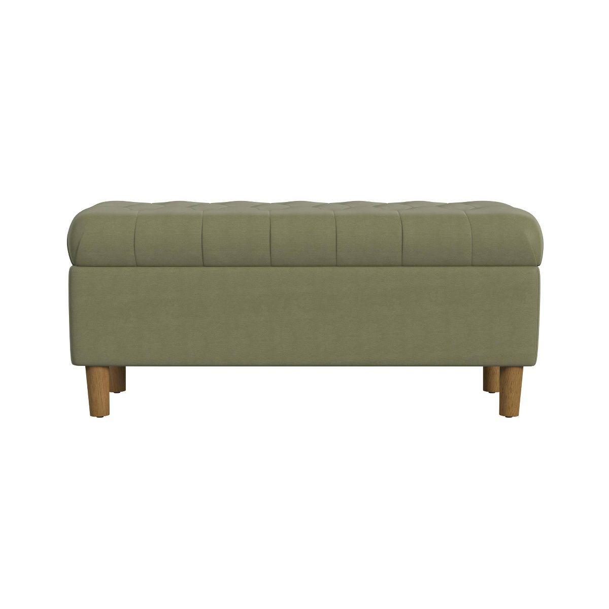 Button Tufted Storage Bench with Cone Wood Legs Velvet Light Sage Green - HomePop | Target