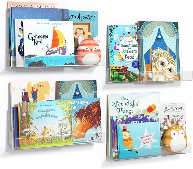 NIUBEE 16.5-Inch Acrylic Floating Bookshelves, 4-Pack, Clear Modern Wall Shelves for Child/Toddle... | Amazon (US)