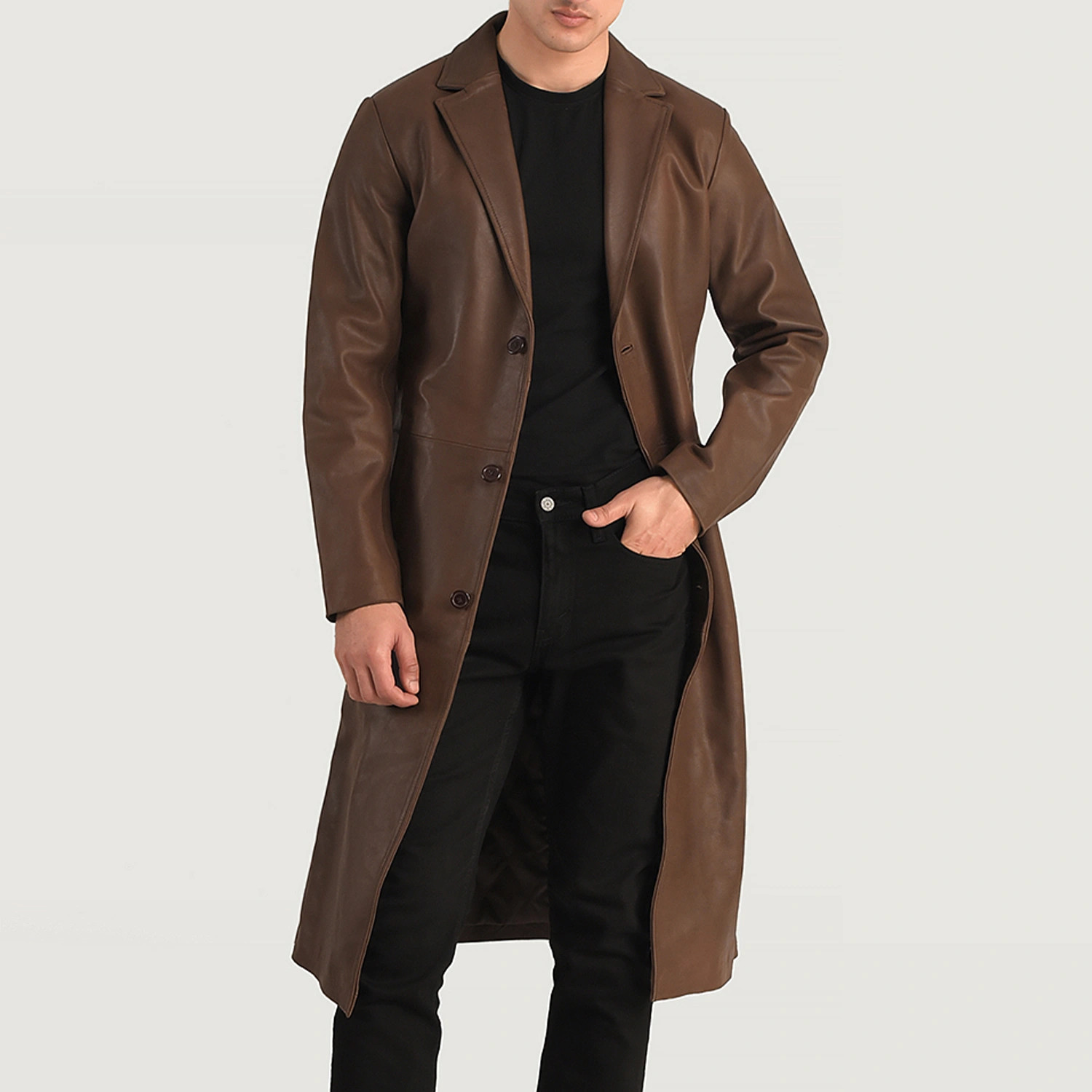 Mateo Brown Leather Single Breasted Coat | The Jacket Maker