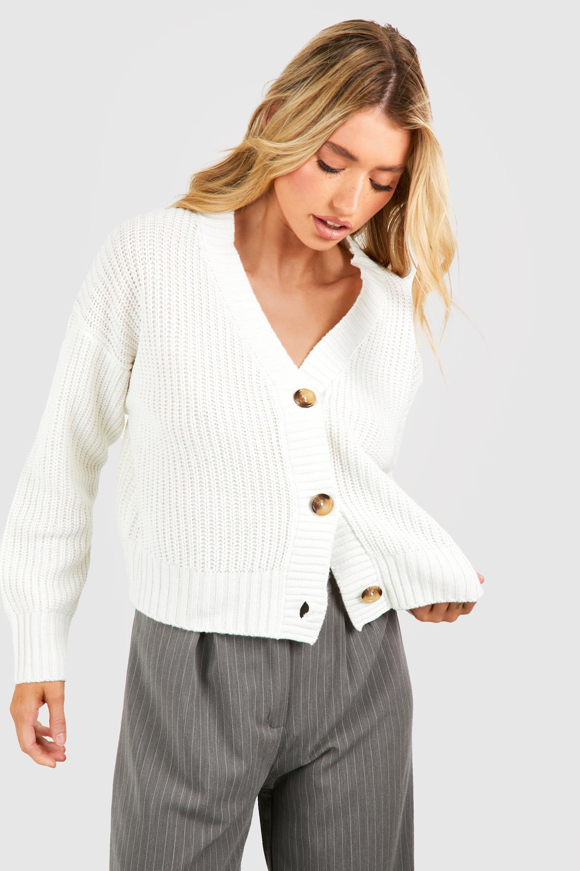 Womens Chunky Knit Crop Cardigan - White - L | Boohoo.com (US & CA)